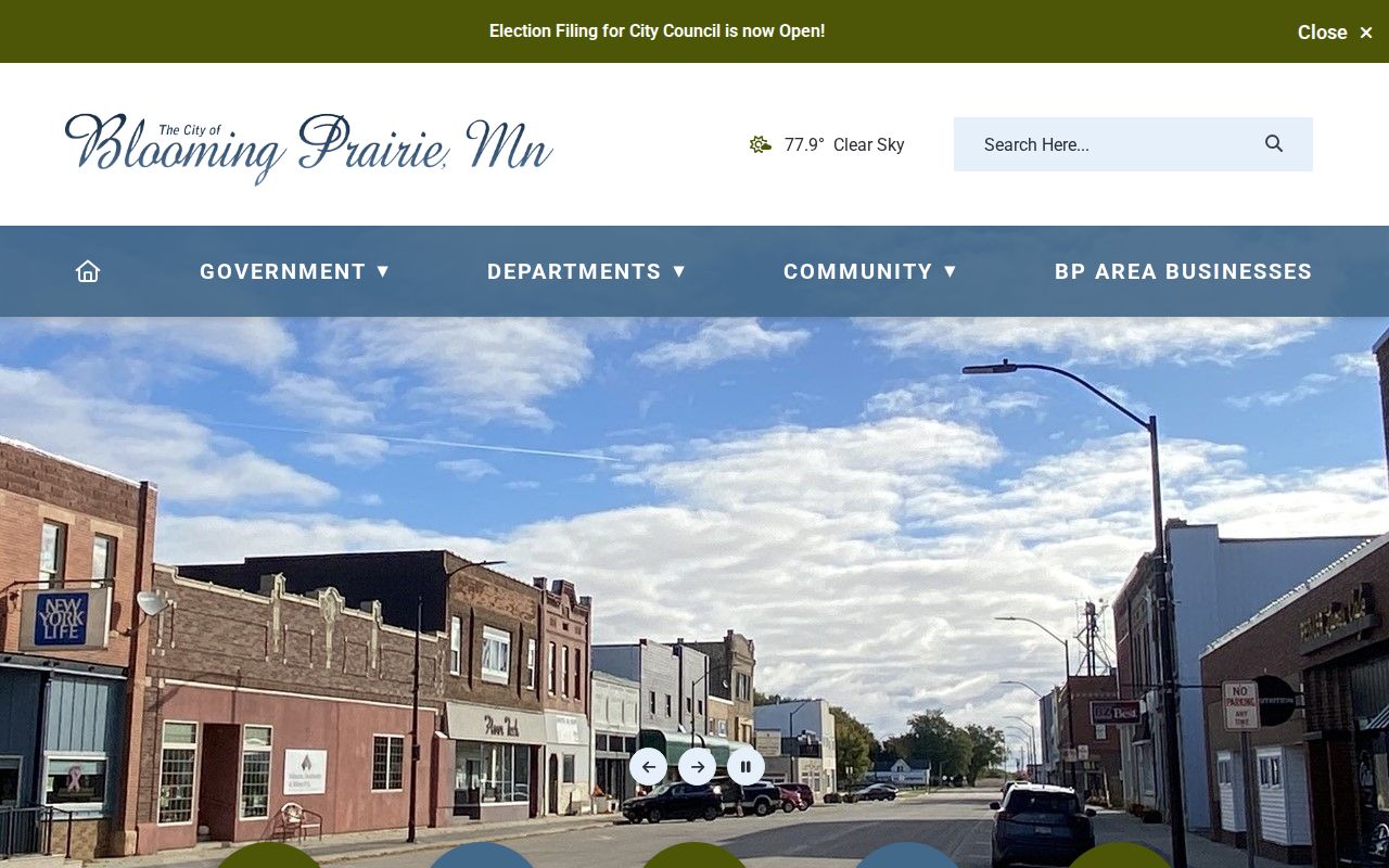 Steele County court calendar context on Blooming Prairie official city page