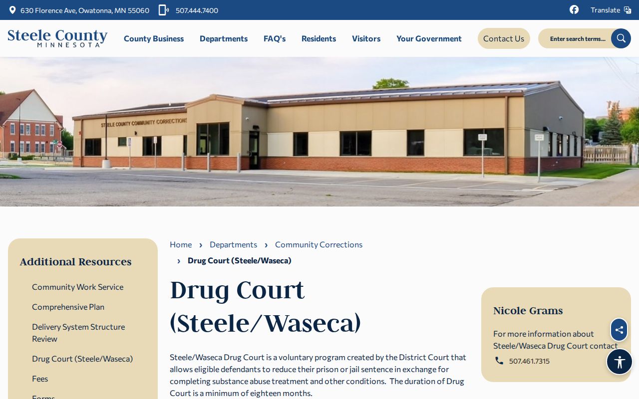 Steele County criminal docket Steele-Waseca Drug Court program page