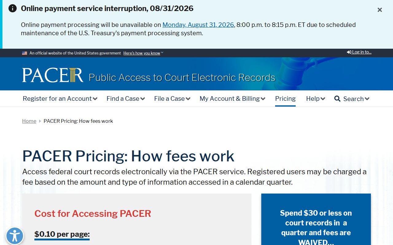 Steele County criminal docket federal PACER pricing information