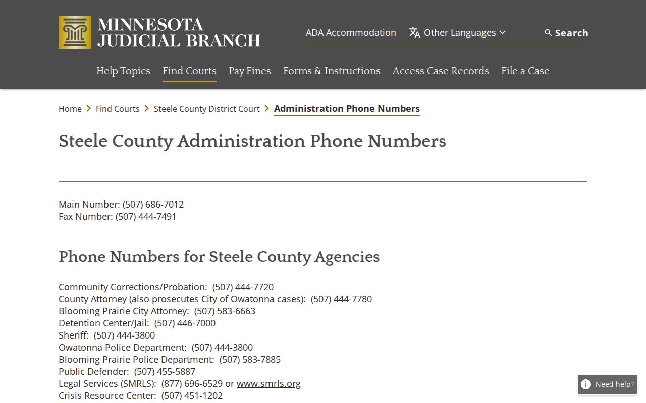 Steele County court docket Court Administration contact information