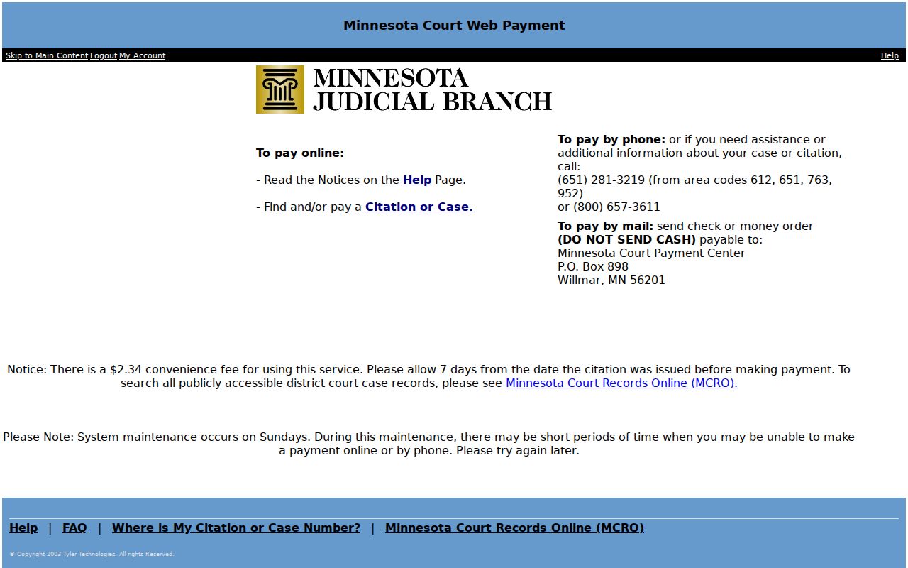 Steele County traffic court records Minnesota Court Web Payment screen