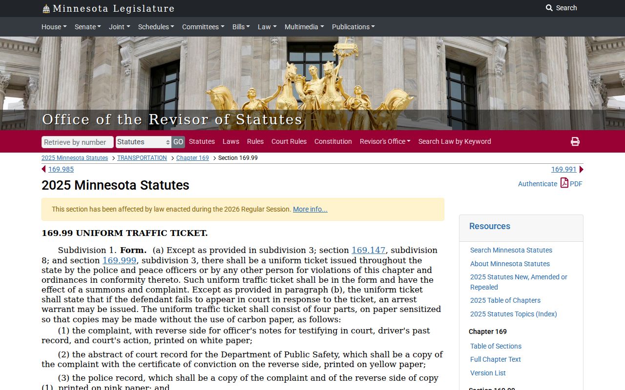 Steele County traffic court records Minnesota uniform traffic ticket statute